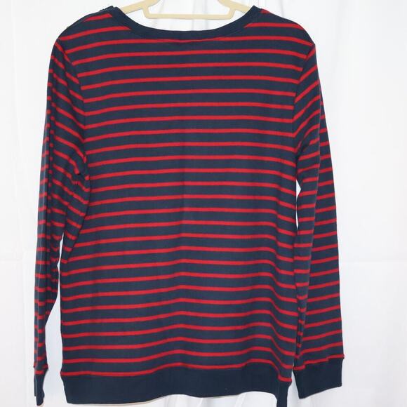 Lands End Crew Neck Cranberry Blue Strip Top Size XL 18 Long Sleeves Pullover - Picture 6 of 11